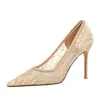 Zapatos de tacón de aguja sexys de estilo europeo y americano para fiesta, de alta gama, para mujer, con punta fina, de malla de encaje, de boca poco profunda, para mujer, 1963-7