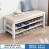 Banqueta tapizada de madera maciza para cambiarse los zapatos, banco para zapatos de recibidor, zapatero con almacenamiento para recibidor, zapatero para entrada de casa con asiento, no requiere instalación