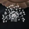 Acessórios de Casamento Europeus e Americanos Pente de Noiva Headdress de Pérola Feito à Mão Pente de Cabelo de Liga de Strass Fabricante Acessórios Atacado
