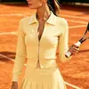 Top de punto con cremallera doble y patrón de rombos transfronterizo para mujer, cárdigan de manga corta con cuello de solapa, chaqueta deportiva para golf y tenis