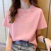 Camiseta Feminina de Verão Nova, Manga Curta, Loose, Peso Pesado, Algodão, Tamanho Grande, Estampada, Gola Redonda