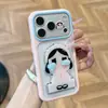Suporte de Espelho de Boneca Chorando Desenho Animado Compatível com Capa de Celular Apple 17promax Meninas 16/15 Bloco de Cor Janela Grande 14