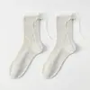 Calcetines de Verano Finos para Mujer hasta la Pantorrilla con Encaje y Lazo, Calcetines Huecos Transpirables Estilo Escuela Japonesa Miu Estilo Ballet