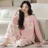 Pijama de algodón puro estilo coreano para mujer, nuevo modelo 2026, de manga larga y pantalón largo, 100% algodón, se puede usar fuera, conjunto de ropa de casa de alta gama