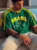 2026 Venda Quente Transfronteiriça Estilo Unissex Impresso em 3D Tendência Retrô Grande Caimento Solto Camiseta da Copa do Mundo Time de Futebol Brasil