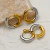 Pendientes de Aro Minimalistas Europeos y Americanos Chapados en Acero Inoxidable Color Oro Real 18K para Mujer, Pendientes Versátiles y de Alta Gama al por Mayor