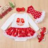 Falda Grande de Copo de Nieve Navideño de Otoño e Invierno Falda para Niña Traje para Niña Vestido Largo de Bebé Conjunto de Cuatro Piezas Venta al por Mayor