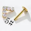 Novas unhas de lábio dourado titânio G23 transfronteiriças com zircônia incrustada, folhas de opala, lábios de amor, múltiplos piercings, ornamentos de lábio