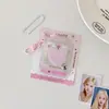 Álbum de Fotos Transparente Dulce para Niña de 2 pulgadas Colgante de Llavero de Corazón Álbum de Tarjetas de Identificación Almacenamiento de Pegatinas de Fotos para Estudiantes