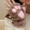 Luvas sem Dedos de Gato Desenho Animado Fofo de Inverno para Meninas, Luvas Quentes de Pelúcia, Luvas de Meio Dedo Peludas de Urso Espessas