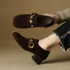 Mocasines de Estilo Francés Muy Cómodos para Mujer, Primavera y Otoño, con Pedrería, Punta Redonda, Tacón Medio, Tacón Grueso, Acabado Mate, Zapatos de Corte Bajo Individuales para Mujer
