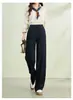 Pantalones de Traje Grises con Dobladillo Curvo para Mujer 2026 Nuevo Estilo de Primavera de Tencel y Lana con Caída Sueltos Casuales Rectos de Pierna Ancha