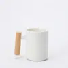 Estilo Nórdico Simples Cabo de Madeira Caneca de Cerâmica Arte Caneca de Café de Cerâmica com Colher Misturadora