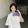 Camiseta Tricô Color Block de Manga Curta Inspirada em Design para Mulheres, Verão Doce e Picante Chique Estilo Hong Kong Ombro Normal Manga Meia Manga