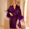 Robe de Penas Transfronteiriço para Mulheres, Camisola de Penas, Maquiagem de Casamento, Grupo de Madrinhas, Kimono de Casamento, Roupão, Pijama