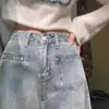Jeans Feminino Wide Leg Petite Burr Retro Design High Street Cintura Alta Emagrecedor Solto Calças de Chão