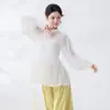Cubierta de Baile para Mujer con Cuello Alto Medio Apilado Manga Larga Holgada Oculta Defectos Dobladillo con Volantes Ropa de Práctica para Performance de Danza Moderna