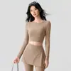 Conjunto de yoga de dos piezas de malla para mujer con sujetador incorporado, adelgazante, secado rápido, entrenamiento de Pilates, conjunto de fitness de manga larga