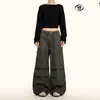 Pantalones Cargo con Cordón Yongfang Retro Americano para Hombre y Mujer, Sueltos Casuales con Doble Pliegue, Multibolsillos, Modernos, Rectos de Pierna Ancha