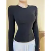 Top Térmico Interior Negro para Mujer 2026 Nuevo Principios de Otoño Petite Hombro Normal Corte Ajustado Cintura Ceñida Manga Larga Camiseta Top para Mujer
