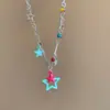 Colar de Franjas Estrela Colorido Doce de Verão para Mulheres, Corrente Clavicular de Luxo Leve, Gargantilha Doce e Descolada para Meninas