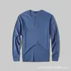 2025 Primavera Hombre Algodón Puro Lavado Cuello Henley Manga Larga Hombre Cuello Redondo Color Sólido Capa Base Camiseta