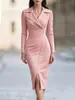 Moda Femenina Primavera/Verano Europeo y Americano Amazon AliExpress Nuevo Estilo Elegante Cintura Ceñida Blazer de Manga Larga Cuello Solapa Cremallera Vestido