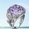 Anel Super Luxuoso Europeu e Americano Transfronteiriço Novo Produto, Design Floral Criativo, Sensação de Alto Padrão, Anel Feminino com Pedra Preciosa Diamante Roxo, Joia Totalmente em Diamante