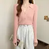 Elegante chaqueta de punto con cuello polo abotonado, chic de principios de otoño, retro francés, prenda interior de manga larga, cárdigan para mujer