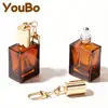 Frasco de Vidro Transparente Marrom Quadrado Plano com Rolo 10ml 15ml Frasco Pingente para Óleo Essencial Frasco de Perfume Frasco com Rolo para Creme para Olhos Óleo Labial