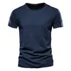 Nova Camiseta Masculina de Verão Venda Quente Transfronteiriça Europeia e Americana Algodão Puro Manga Curta Algodão de Bambu Cor Pura Masculina Gola V