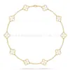 Colar Trevo de Quatro Folhas Van Cleef & Arpels CNC Versão Alta Madrepérola Branca Natural Banhado a Ouro 18K Real Prata Pura Colar de Dez Pétalas