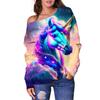 Blusa Transfronteiriça com Estampa de Unicórnio 3D Moletom Feminino Ombro a Ombro Base Ovo Camisa