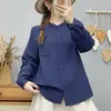 Camisa de manga larga de gasa de algodón de doble capa con cuello mao pequeño de espiga para mujer, exportación a Japón, camisa de algodón puro suave y agradable para la piel
