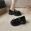 Sapatos Mary Jane Estilo Doce para Mulheres, Outono 2026, Novos Sapatos Pequenos de Couro com Plataforma Grossa para Aumentar a Altura e Tira com Laço para Meninas