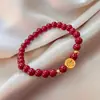 Nova Pulseira Elegante de Cinábrio para Mulheres, Estilo Luxo Leve Cristal Amarelo Torre Imitação Contas de Transferência, Pulseira Ano do Zodíaco, Nicho de Alto Nível