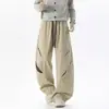 Calça Jogger Vintage Lavada Desconstruída Solta de Perna Reta para Homens, Calça Longa Curva Tendência de Perna Larga para Casais