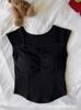 Camisola de Algodón Puro Cuello en V para Primavera y Verano, Copas Fijas, Mangas Cortas tipo 'Flying Sleeve', Espalda Bonita, Ajustada, Adelgazante, Top Estilo Spice Girl