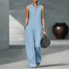 2026 Nuevo Traje de Mono Casual Holgado de Algodón y Lino con Cuello Alto sin Mangas para Mujer, Sitio Independiente Europeo y Americano de Amazon Transfronterizo