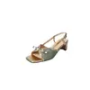 Sandalias de Verano 2024 Nuevas de Punta Cuadrada y Abierta con Lazo y Tacón Grueso para Mujer Estilo Guofeng Retro de Tacón Medio Estilo Hada
