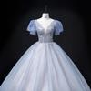 Vestido Longo para Exame de Arte de Verão de 2026 para Performance Solo no Palco Recital de Alunos Performance Vocal Estilo Palaciano Elegante Saia Bufante