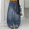 Calça Feminina com Corte Curvo 2026 Outono Novo Estilo Jeans Estampado de Estrelas Calça Longa Casual Solta para Crianças Maiores e Alunos do Ensino Médio