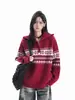 Suéter de punto Fair Isle estilo americano, con media cremallera, color rojo, unisex, otoño/invierno, tejido de punto nuevo de alta gama, prenda exterior de moda