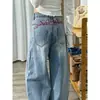 Jeans de Pierna Ancha de Tiro Alto Otoño 2027 para Mujer, Pantalones Largos de Verano de Corte Holgado Adelgazantes de Pierna Recta, Azul Versátil Nuevo Estilo