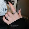Anillo de apertura de doble capa con diseño de personalidad de estilo coreano con circonitas y serpiente de amor, anillo de dedo de metal estilo frío, joyería