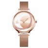 2025 Nuevo Modelo Shengke Reloj de Mujer con Pedrería Reloj Dorado Rosa con Esfera Radiante Correa de Malla Correa de Cuero Reloj de Mujer K0088
