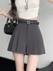 Shorts negros de cintura alta para mujer, nuevo estilo verano 2024, corte holgado y adelgazante, adecuados para figuras petite, shorts tipo falda plisada línea A para usar como prenda exterior