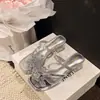 Sandalias de tacón grueso estilo francés sin cordones para mujer, Nuevos Zuecos de tacón alto estilo hada con flores y pedrería para mujer, Verano 2026