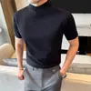 Nueva Camiseta de Verano 2026 para Hombre Estilo Americano Cuello Cruzado Manga Corta Corte Ajustado Color Sólido Algodón con un Aspecto de Alta Gama y Elegante