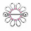 Anillos de pezón exquisitos superventas transfronterizos Acero inoxidable Forma de flor Anillos de pezón falsos Pinzas para pezones con pantalla de pavo real Joyería para piercing Tachones para pezones sin perforación